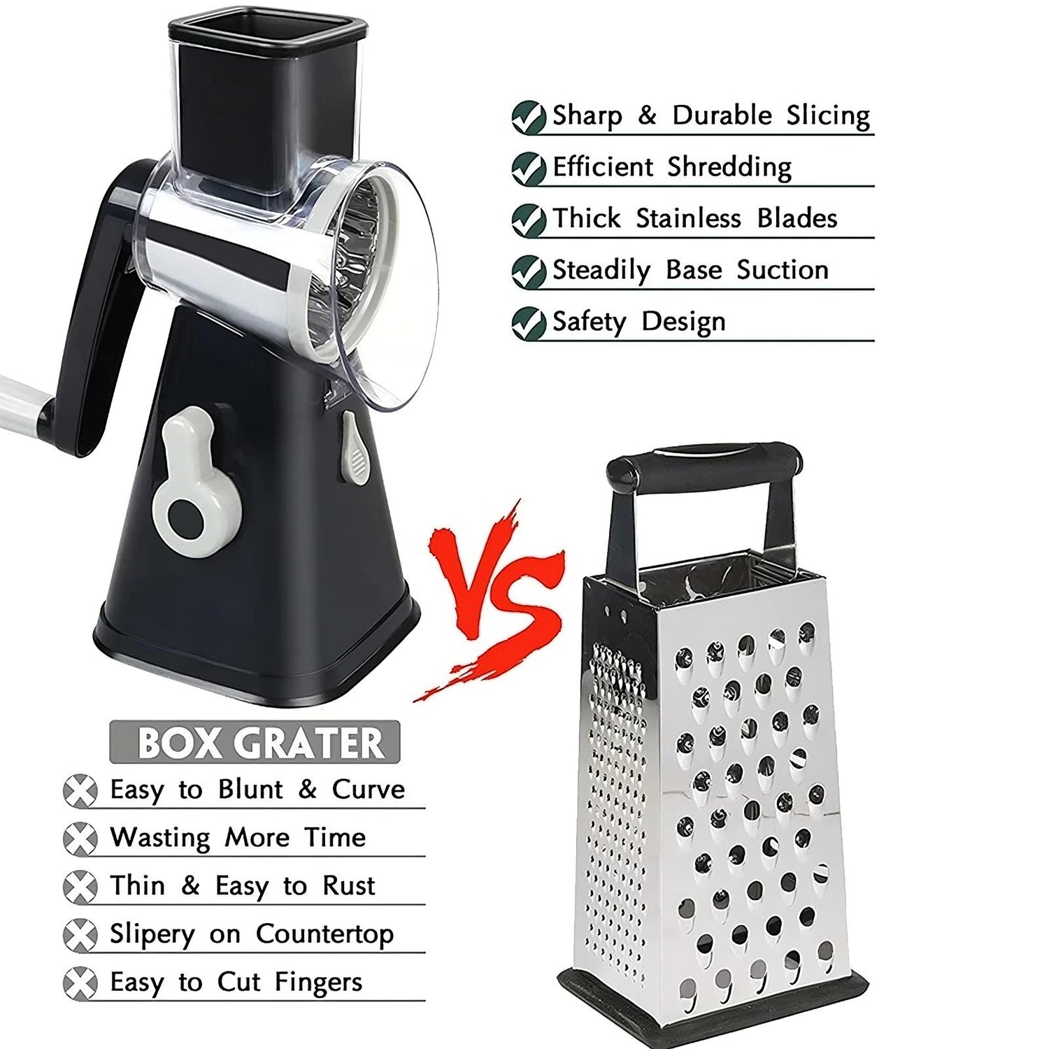 3-in-1 Rotary Cheese Grater &amp; Vegetable Slicer
