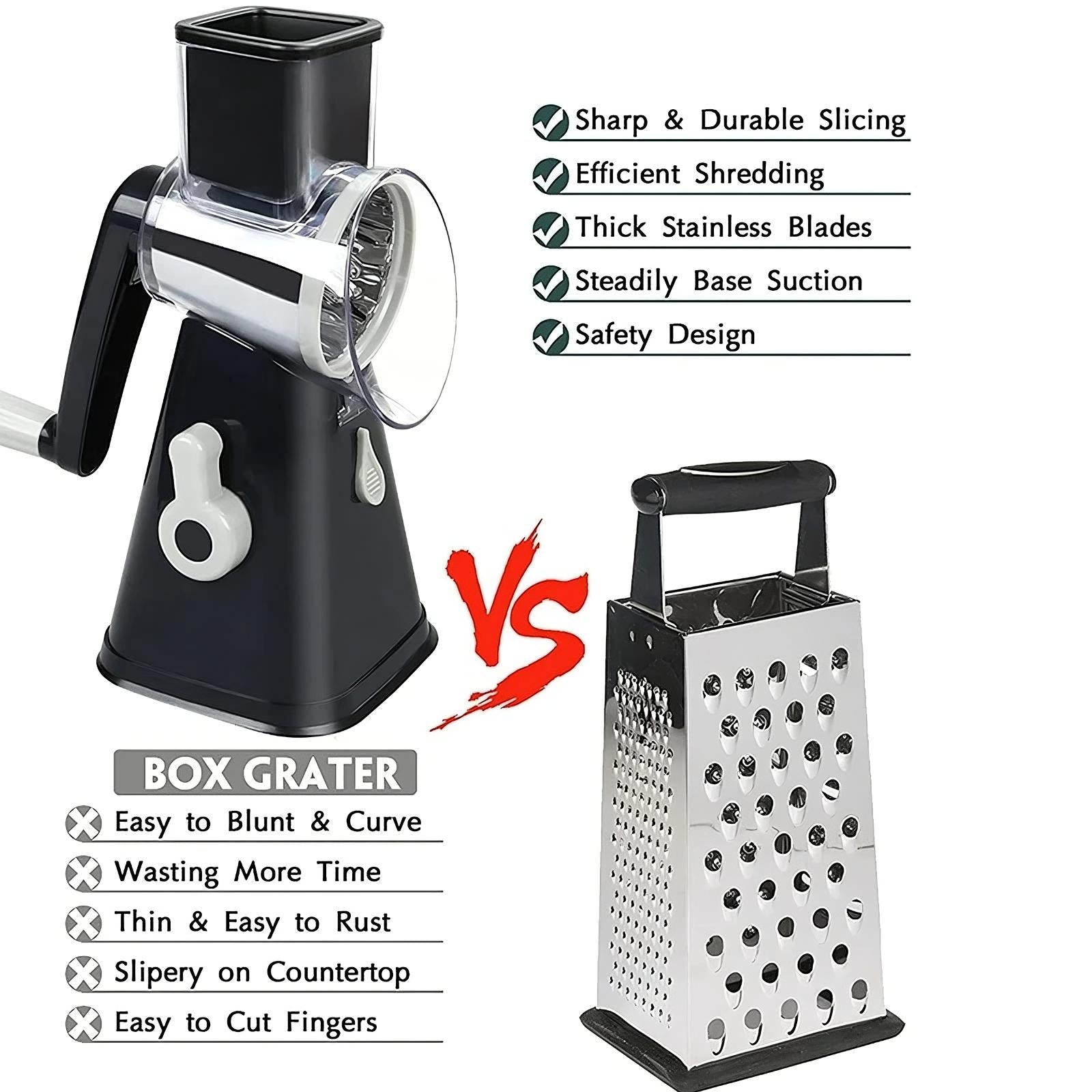 3-in-1 Rotary Cheese Grater &amp; Vegetable Slicer